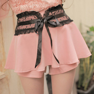 Free shipping!women Korea style high waist shorts lace mini skirt Bowknot short pants