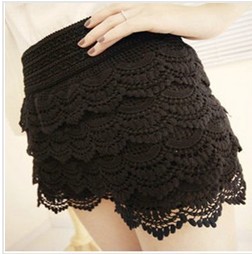 free shipping  Women's multi-layer lace cutout crochet shorts solid color sexy safety pants basic skirt pants