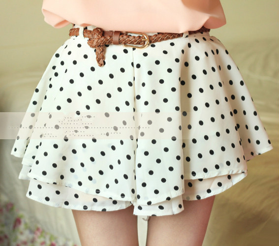 Free Shipping Women's vintage dot polka dot small fresh princess bohemia plus size shorts culottes belt