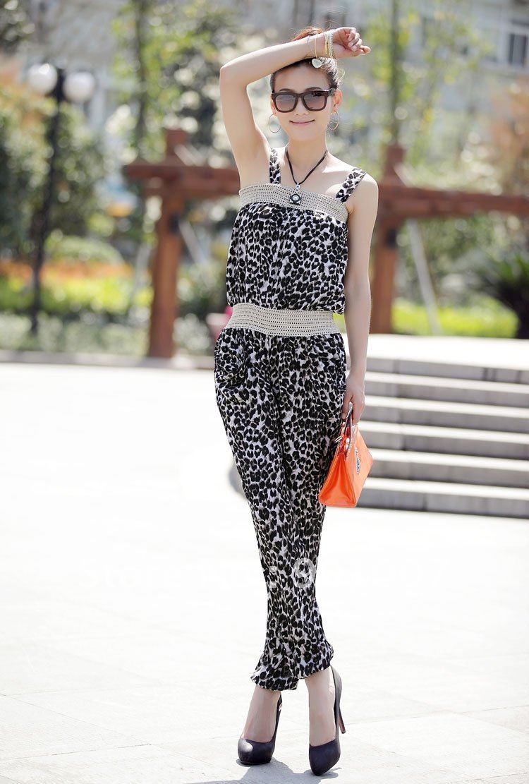 Freeshipping 2012 summer fashion sexy romper jumpsuit for women leopard print spaghetti strap RX9700