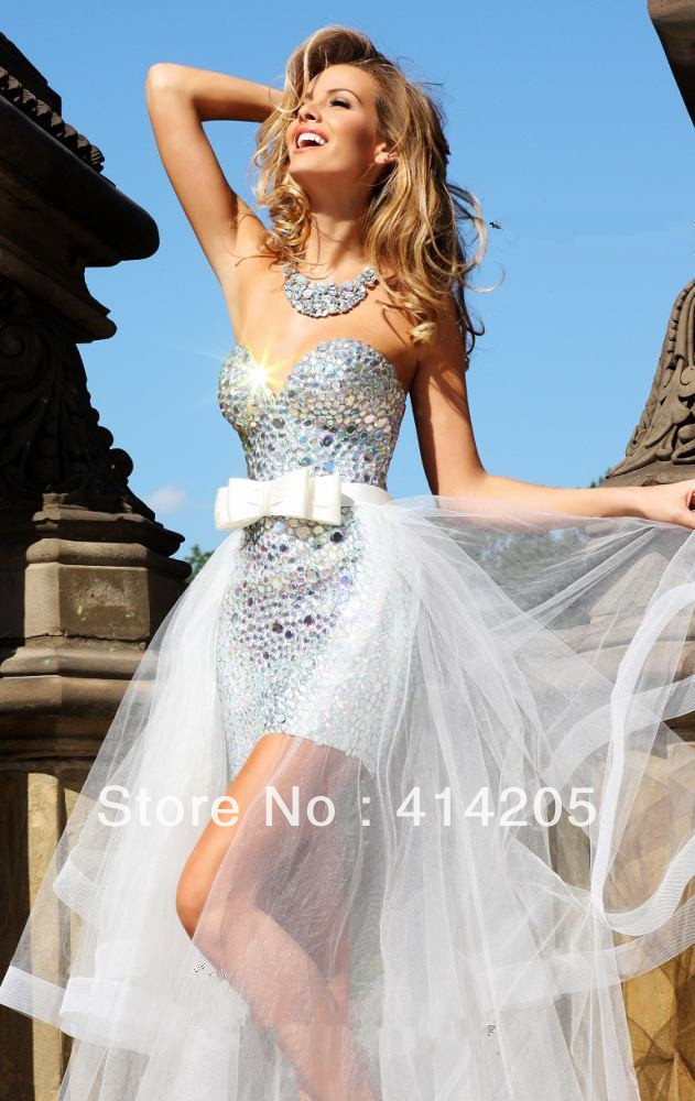 Gorgeous Short Sweetheart  Detachable Bowknot Organza Homecoming Dress Prom Dresses