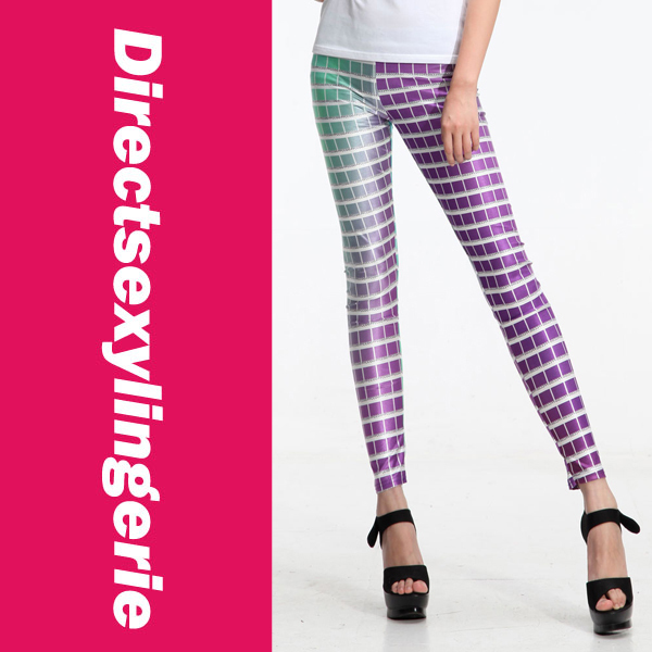 Green and Purple Plaid Leggings LC79133 Cheap Price Drop Shipping