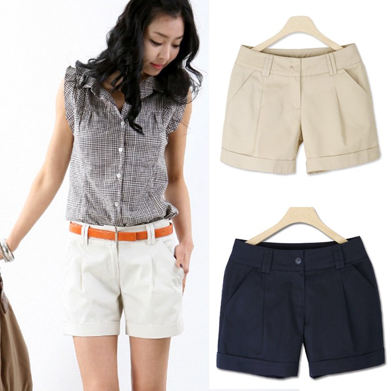 HanZhiFei Brand  women's loose casual shorts roll-up hem shorts