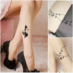 High quality CatGirl Ultra-thin leg pantyhose Tattoo pattern pantyhose female tights legging