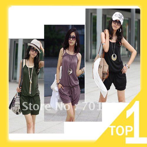 Holiday Sale 2013 Women Fashion Sleeveless Romper Strap Short Jumpsuit Scoop 3 Colors free shipping Y2003