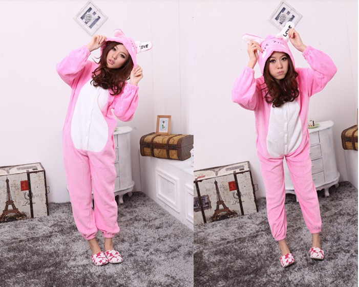 Hot! New Kigurumi Unisex Pink Rabbit Cute Cartoon Anime Pyjamas Jumpsuits soft Homewear