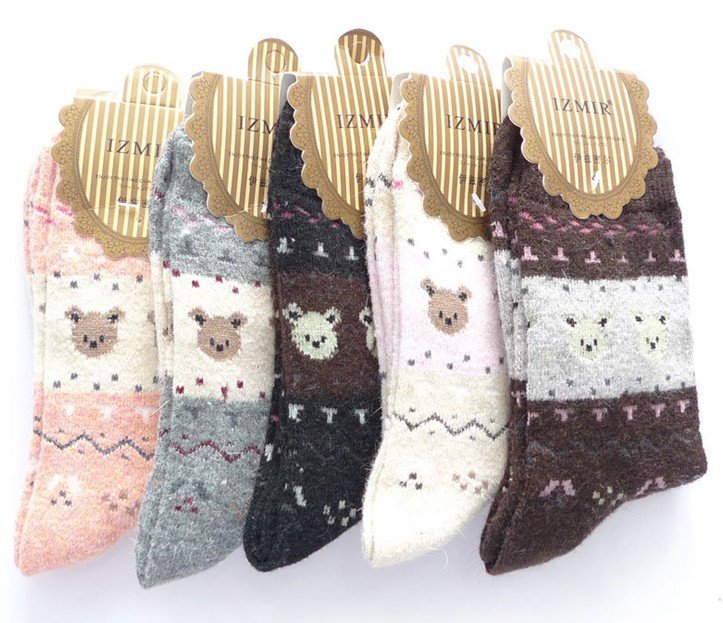 Hot Sale VIvi Magazine Recommend Winter Thick Warm Bear Pattern Rabbit Wool Socks Women Socks,Free Shipping