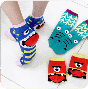 huge Mouth monster cute socks  women cotton socks striped boat socks whole season ,wholesale,free shipping