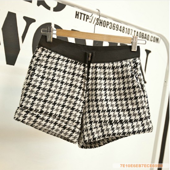 kintwear European autume and winter new pattern vintage slim plaid  shorts