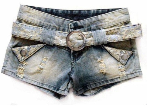 Lace Belt Denim Shorts Women/Jeans Shorts Pocket Hole For Wholesale Size M L XL