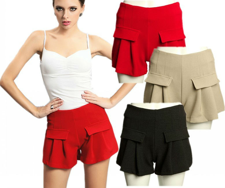 Lady VTG High Waisted Pleated Front Slim Fit Elegant Short Pants Trousers Shorts Free Shipping Wholesale