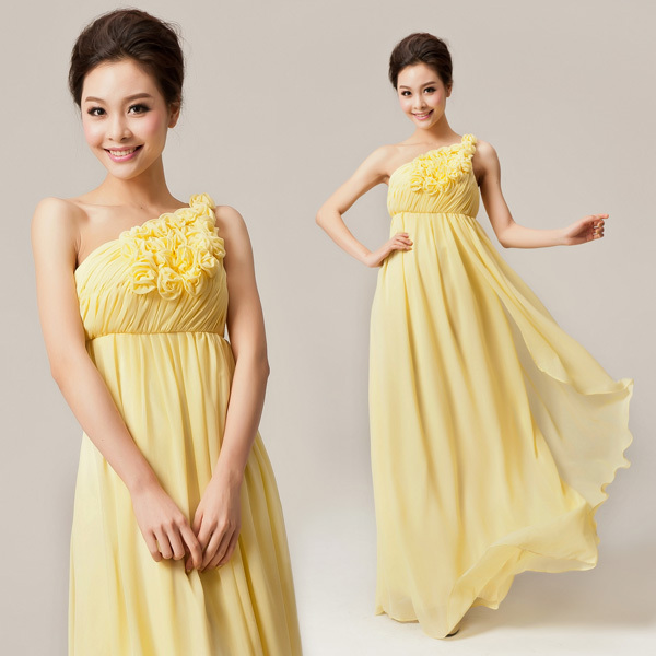 Long design bride wedding dress bridesmaid married oblique evening dress one shoulder tube top evening dress