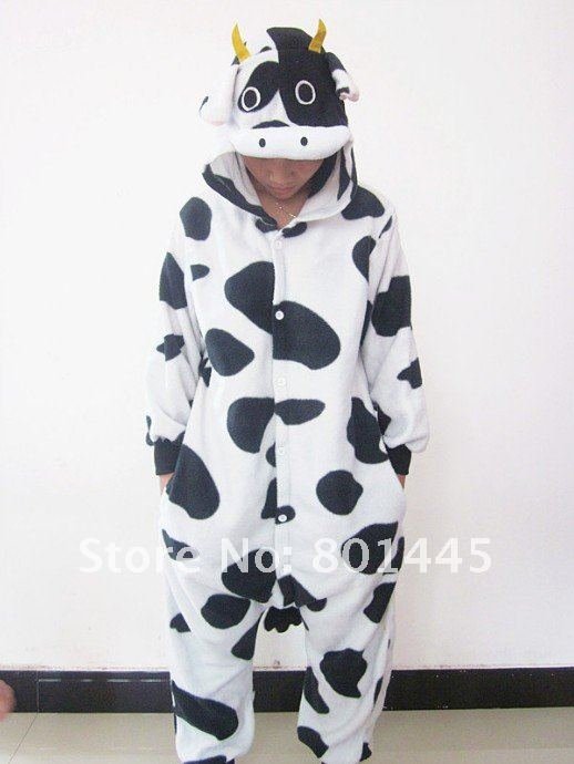 Long sleeve dairy cow design adult romper nonopnd one piece stretchy sleeper fleece for 145~185cm free shipping