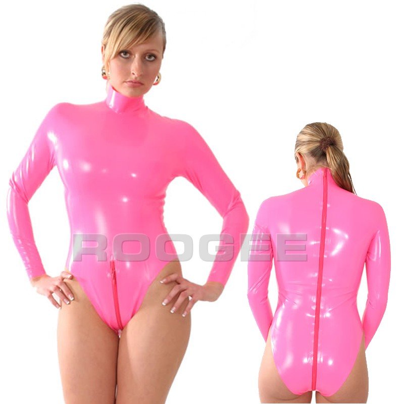 long sleeves latex catsuit