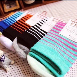 Min Order $10(mixed order) Retail  Candy color slim stripe cotton socks ladies