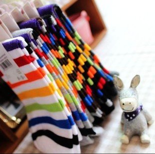 Min Order $10(mixed order) Retail  Candy color stripe Ladies Cotton Socks