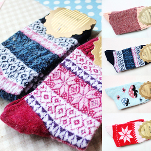 Min Order $10(mixed order) Retail Fringe strawberry snow national thickened female cotton socks rabbit wool socks