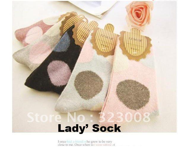 Mix Rabbit wool Wholesale free shipping 10 pairs Dot warm soft candy Women Gilr Christmas Winter stripe sock socks Casual Cotto