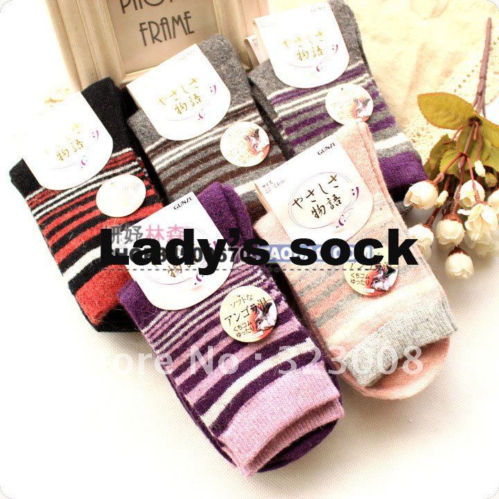 Mix Rabbit wool Wholesale free shipping 10 pairs warm soft candy Women Gilr Christmas Winter stripe sock socks  Casual Cotton