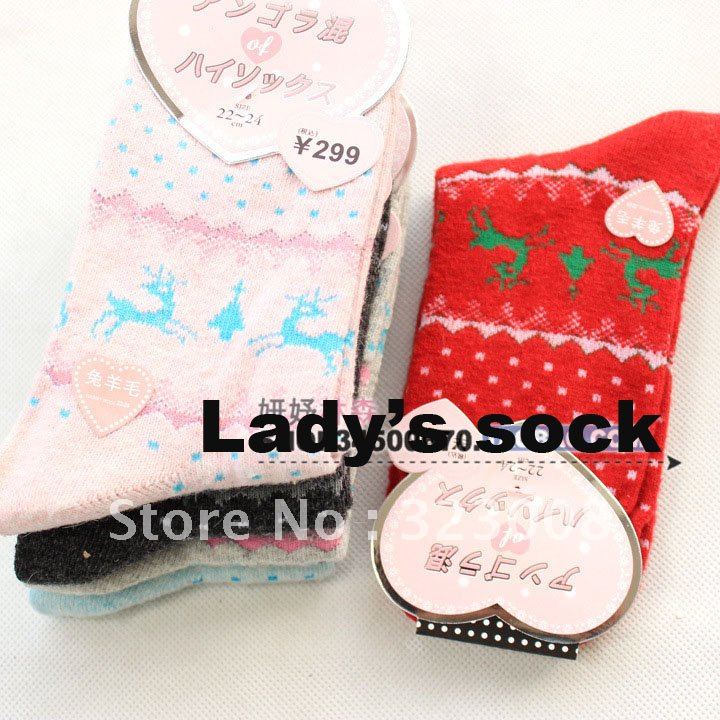Mix Rabbit wool Wholesale free shipping deer 10 pairs warm soft Christmas candy Women snowflake sock socks Lovely Casual