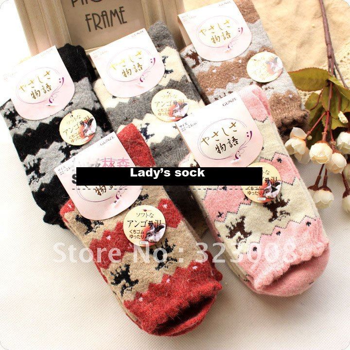 Mix Rabbit wool Wholesale free shipping Fawn 10 pairs warm soft Christmas candy Women snowflake sock socks Lovely Casual Cotton