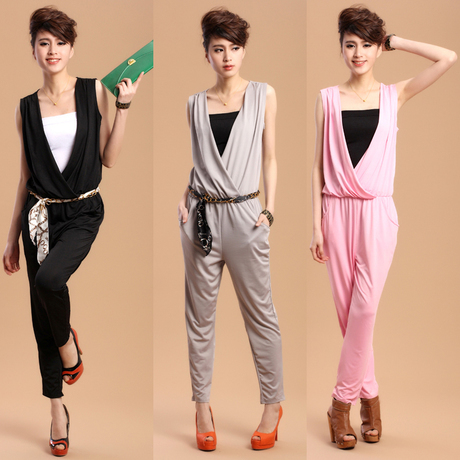 New Arrival Fashion Harem Pants V-neck Plus size Women Jumpsuits Black,Pink,Gray