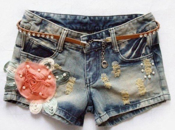 New arrival Korean design women summer floral ornament denim shorts ladies slim short pant jeans free shipping