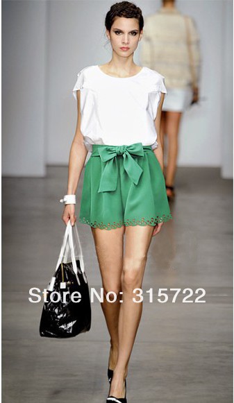 New fashion korean summer women's hollow wave waisted bandwidth loose leisure candy-colored shorts pants K-031