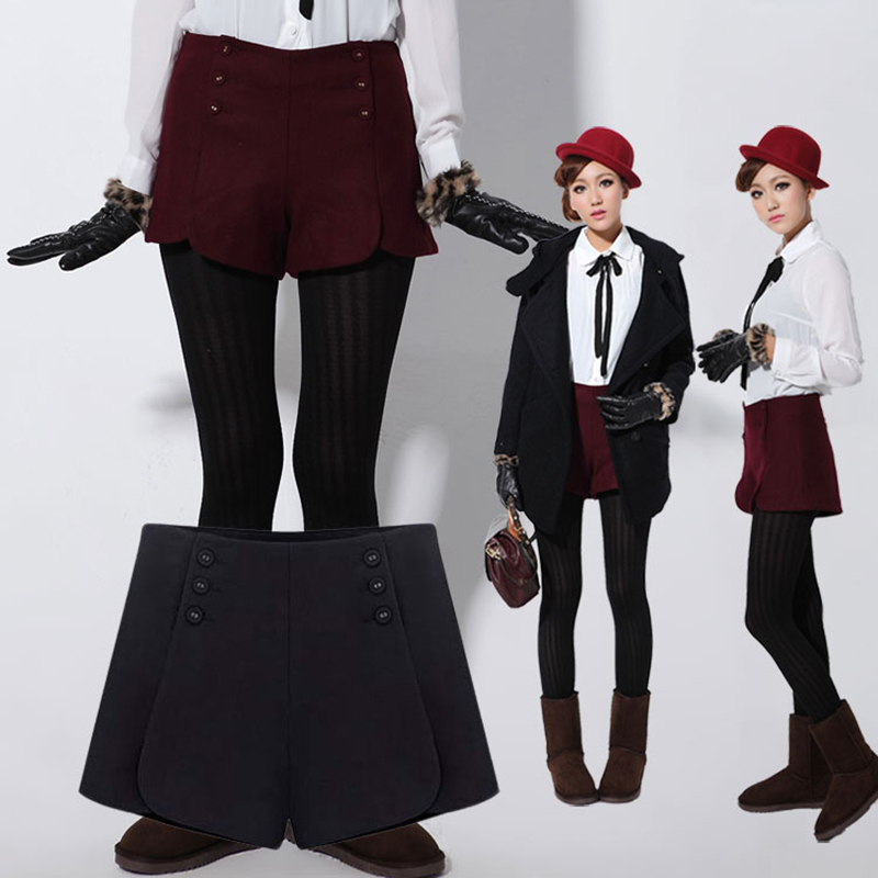 New Fashion Winter Trousers Lady Women's Shorts Wool Pants Burgundy / Black , Free Shipping Dropshipping