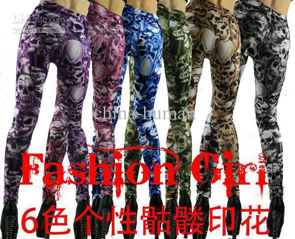 New gothic punk rock character death skull printing base pants tight pants 6pcs/lot Free HK post