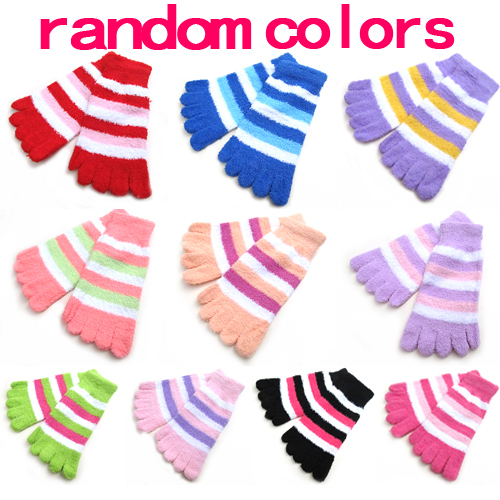 New Women's Thickening Fuzzy Striped Toe Socks Soft Warm[99698]
