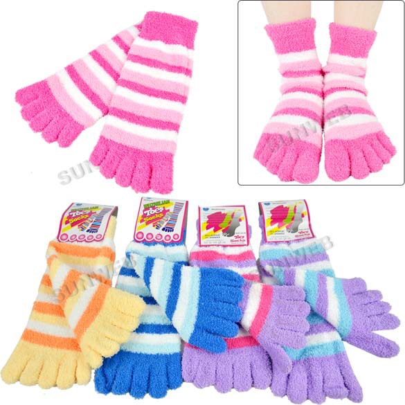 New Women's Thickening Fuzzy Striped Toe Socks Soft Warm One Size free shipping 6727