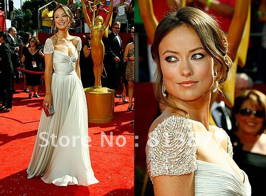 Olivia Wilde Emmy Awards Cap Sleeve Beaded Red Carpet Elegant Gowns Prom Dress Celebrity Dresses