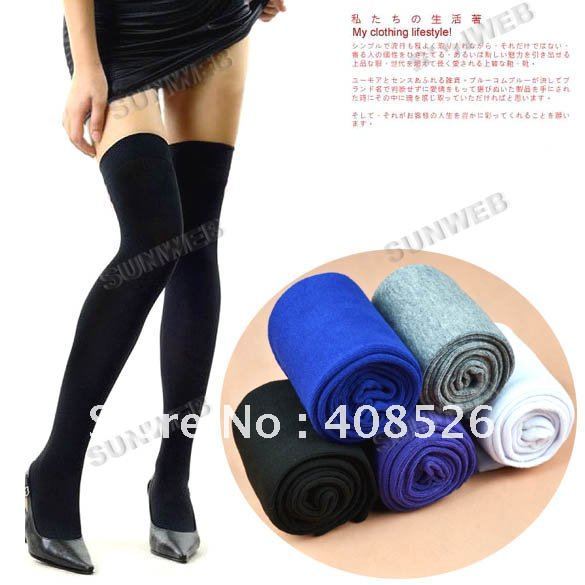 Over The Knee Socks Thigh High Cotton Stockings Thinner 5 Colors Black, White, Grey Purple, Bluefor Selection free shipping 3226