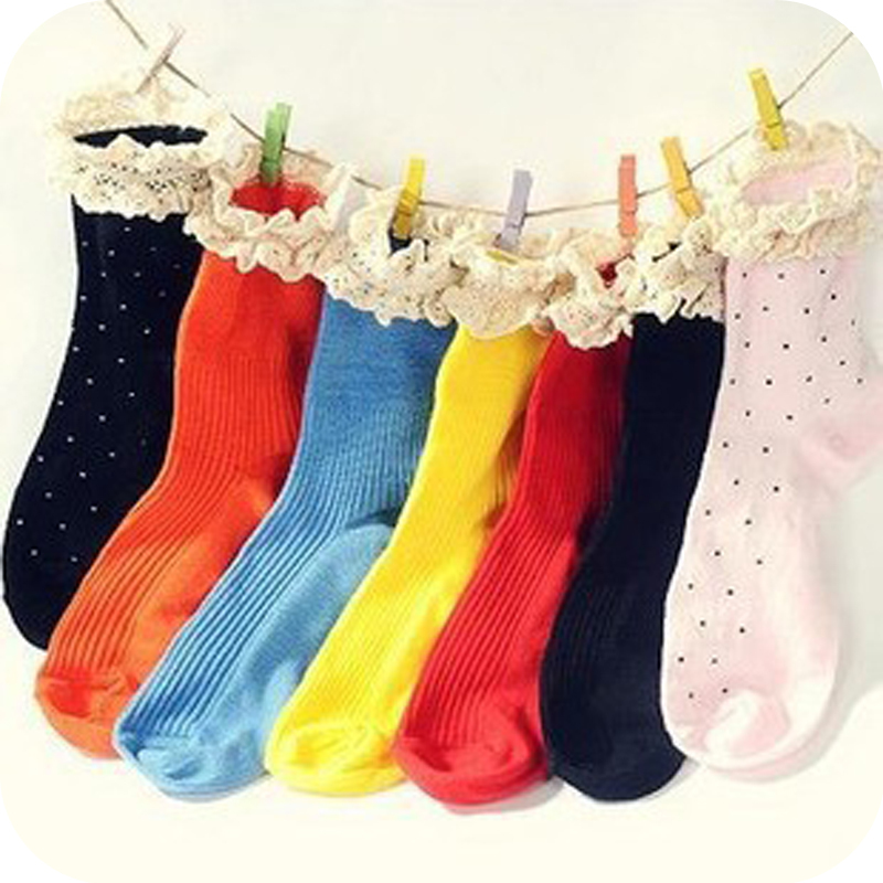 Ow36 100% cotton socks candy color socks lace sock female [Minimum order $5, mix or separate]