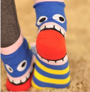 Promotion 2013 Korea Cute Stripe Mouth Cotton Wacky Socks Women 10 pairs/lot Free Shipping Wholesales  FC12132