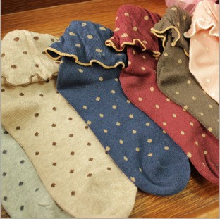Retail Free shipping 2pcs/lot In-tube women 's socks Flounced little cotton cotton socks many colors