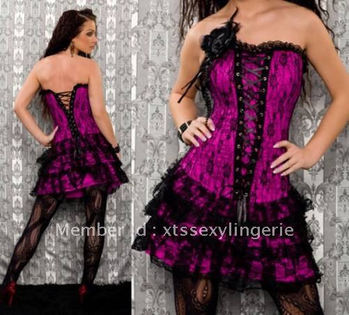 S2103 Free shipping! Hot sale one piece sexy lace corset dress with G-string,6 colors for your choice.black flower in the front.