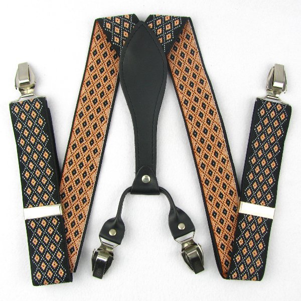 SD164 Adult Suspenders Men's Braces Unisex Adjustable Elasticity Metal Clip-on Synthetic Black Leather Classical Argyle check