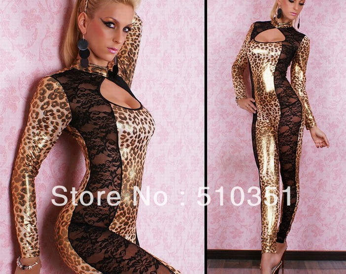 Sexy leopard print long-sleeve paragraph sexy savager one-piece dress western dress