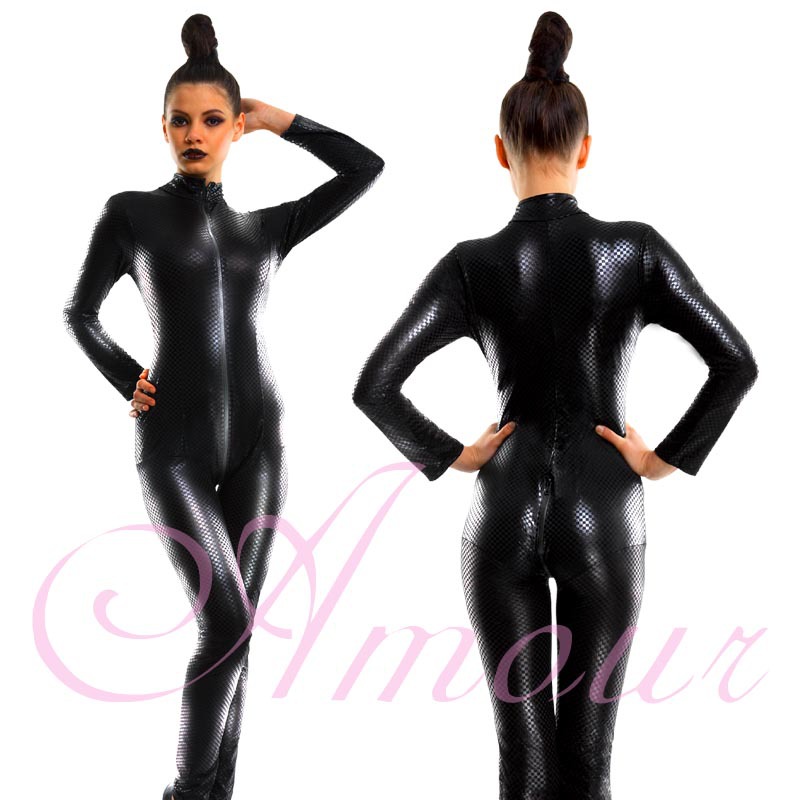Sexy Snake Skin Print Black Gothic Punk Overall Catsuit Romper Clubwear Free Shipping @P7114