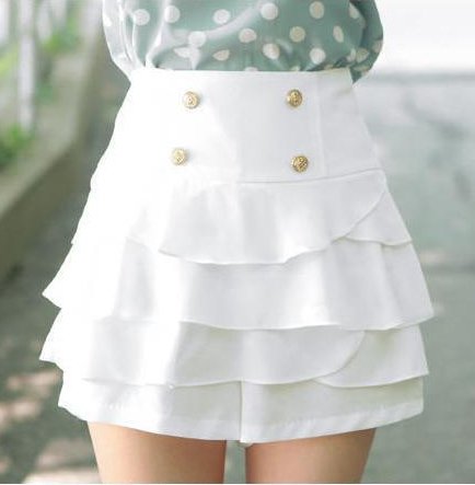 Shorts Women Fashion 2012 White/Black Button Adornment Culottes Plus Size High Waisted Shorts,Free Shipping C8980