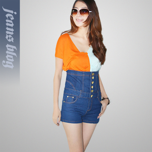 Spring Summer New Arrival Korean Style Ladies Short Jeans High Waist Solid Blue Free Shipping831