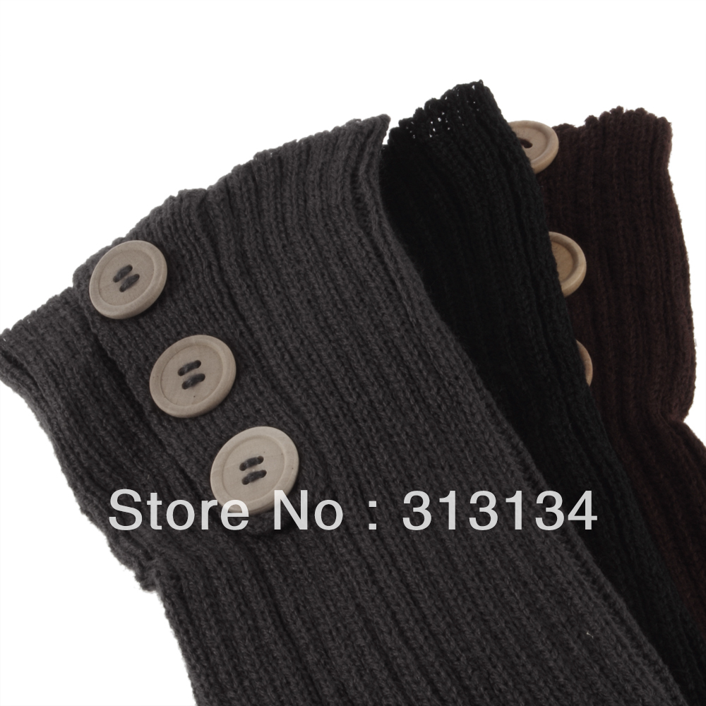 Style Soft Lady Three Buttons Knitted Winter Leg Warmers Boots Cover Blend Sock free shipping