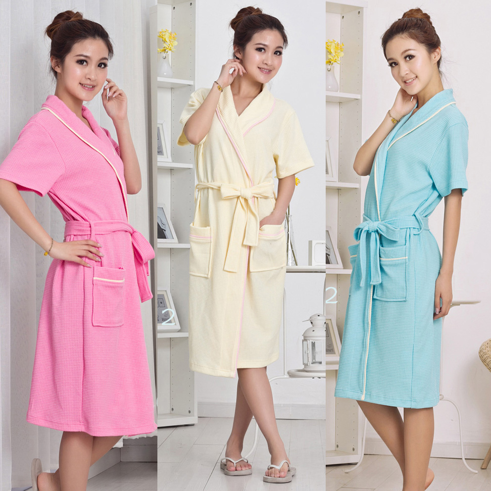 Summer 100% cotton 100% cotton short-sleeve lovers bathrobe waffle