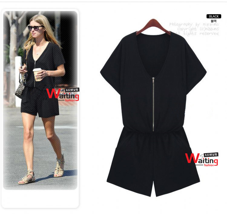 Summer Women Fashion Plus Size Romper Short Sleeve Jumpsuit Overalls Black Color XL/XXL/XXXL Freeshipping