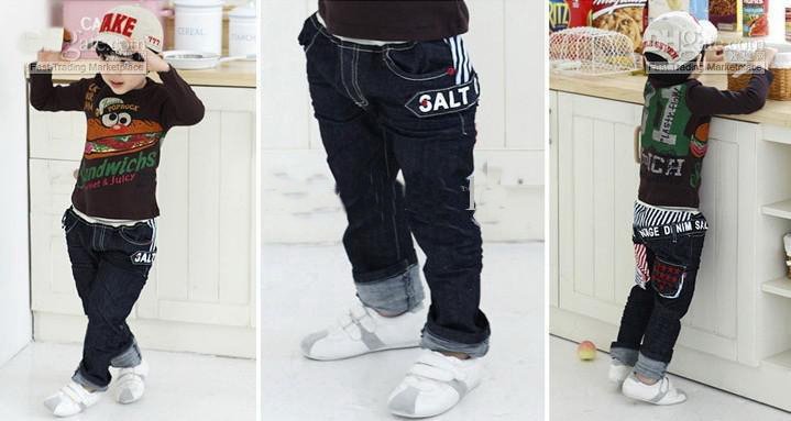 unisex Feet Pants boy's Pencil pants Children's cotton trousers baby Striped Star letter jeans