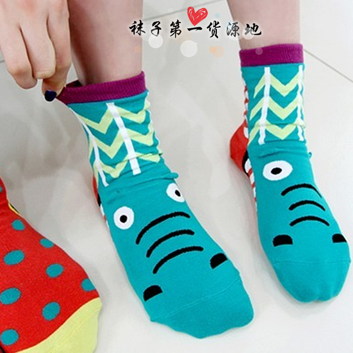 W83 socks women's personality color block stereo hippopotami donkey 100% cotton 100% cotton sock