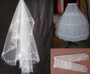 Wedding dress formal dress accessories piece set 1 meters 5 veil elastic long satin gloves gauze bustle