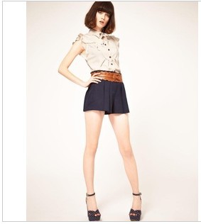 Wholesale 2013 Women Summer Fashion Short Hot Button Up Short pants Beach Skirt shorts With Belt  Free Shipping SX8270